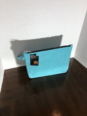 B & C Large Waterproof Cosmetic Clutch With Wrist Strap In Turquoise 12” x 9”
